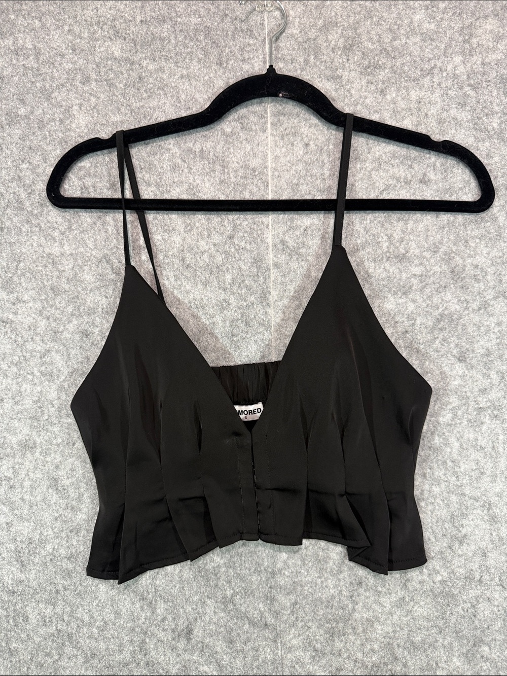 Rumored Black Pleated V-Neck Cropped Camisole Top - Womens S - Festival Goth